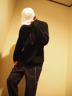 「VETEMENTS（ヴェトモン）のアイテム（キャップ、ホワイト系）」を使った、野田はるとさん（メンズ）の秋コーディネート
