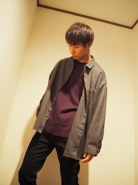 「HARE（ハレ）のアイテム（シャツ/ブラウス、グレー系）」を使った、野田はるとさん（メンズ）の秋コーディネート