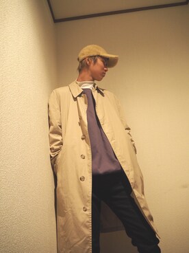 「古着のアイテム（ダウンジャケット/コート、ベージュ系）」を使った、野田はるとさん（メンズ）の冬コーディネート