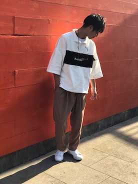 「Who'sWho（フーズフー）のアイテム（Tシャツ/カットソー、ホワイト系）」を使った、野田はるとさん（メンズ）の春コーディネート