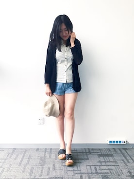 「MUJI Labo（ムジラボ）のアイテム（キャップ）」を使った、肉兔酱さん（レディース・159cm）の夏コーディネート