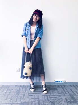 「CONVERSE（コンバース）のCONVERSE コンバース ジャック パーセル / JACK PURCEL（スニーカー）」を使った、肉兔酱さん（レディース・159cm）の夏コーディネート