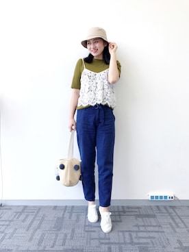 「MUJI Labo（ムジラボ）のアイテム（キャップ）」を使った、肉兔酱さん（レディース・159cm）の秋コーディネート