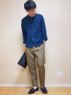 「ノーカラーシャツ」｜「アイテム（アナログ腕時計）」を使った、Kenshiroさん（メンズ・177cm）の春コーディネート