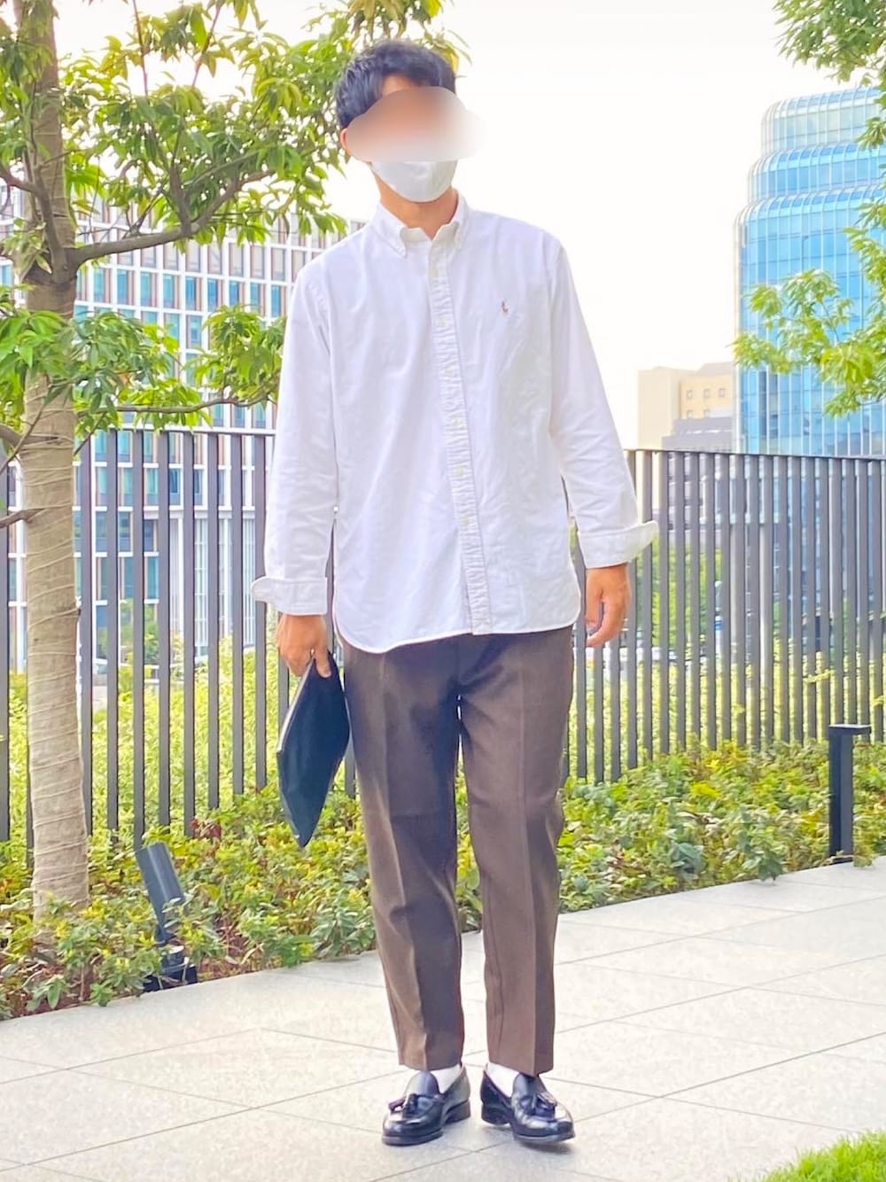 「ラルフローレン、ポロラルフローレン、タッセルローファー、ラルフローレンシャツ、GU、秋コーデ、BERWICK、おしゃれさんと繋がりたい」｜「POLO RALPH LAURENのアイコニック オックスフォード シャツ（シャツ/ブラウス、ホワイト系）」を使った、Kenshiroさん（メンズ・177cm）の秋コーディネートの1枚目の写真