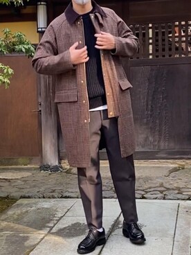 「パラブーツ」｜「アイテム（ステンカラーコート）」を使った、Kenshiroさん（メンズ・177cm）の冬コーディネート