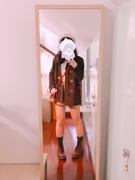 「Dr. Martens（ドクターマーチン）のアイテム（ブーツ、レッド系）」を使った、御崎子さん（レディース）の冬コーディネート
