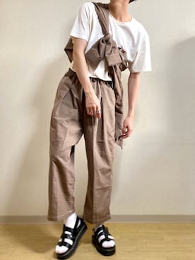 「Maison Kitsune（メゾンキツネ）のTEE-SHIRT DOUBLE FOX HEAD PATCH（Tシャツ/カットソー、ホワイト系）」を使った、idakaさん（メンズ・172cm）の夏コーディネート