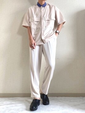 idakaさんの「ブライトポプリンリラックスレギュラーカラーオーバーCPOシャツ 1/2 sleeve(EMMA CLOTHES)」を使ったコーディネート