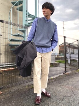 「GU（ジーユー）のアイテム（チノパンツ）」を使った、idakaさん（メンズ・171cm）の秋コーディネート
