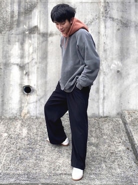 「epnok（エプノック）のアイテム（パーカー）」を使った、idakaさん（メンズ・171cm）の冬コーディネート