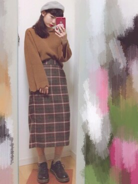 「スカラップ」｜「アイテム（ハンチング/ベレー帽）」を使った、みかみ◎さん（レディース・157cm）の秋コーディネート