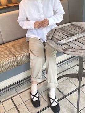 「ノーカラーシャツ」｜「アイテム（その他シューズ）」を使った、みかみ◎さん（レディース・157cm）の夏コーディネート