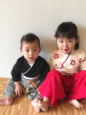 「アイテム（浴衣）」を使った、hono＊hayaさん（キッズ・70cm）の冬コーディネート