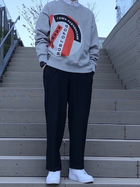 「Gosha Rubchinskiy（ゴーシャラブチンスキー）のアイテム（スウェット）」を使った、🤹‍♂️さん（メンズ・175cm）の春コーディネート
