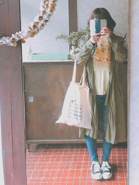 「学校」｜「アイテム（その他アウター）」を使った、kmmyさん（レディース・155cm）の春コーディネート