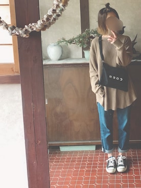 「UNIQLO（ユニクロ）のハイライズボーイフレンドフィットジーンズ＋EC（デニムパンツ）」を使った、kmmyさん（レディース・155cm）の春コーディネート