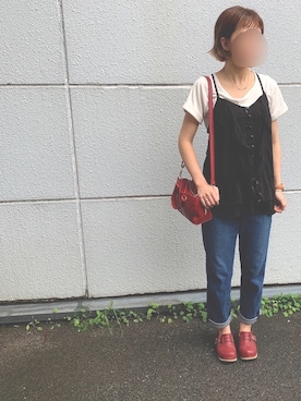 「赤い靴」｜「アイテム（アクセサリー）」を使った、kmmyさん（レディース・157cm）の夏コーディネート