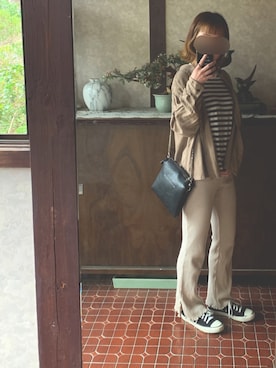 「リブニットパンツ」｜「アイテム（アナログ腕時計）」を使った、kmmyさん（レディース・157cm）の秋コーディネート