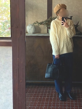 「ケーブルニット」｜「アイテム（アナログ腕時計）」を使った、kmmyさん（レディース・157cm）の冬コーディネート