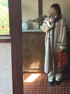 「JUNOAH（ジュノア）のアイテム（ノーカラーコート）」を使った、kmmyさん（レディース・157cm）の冬コーディネート