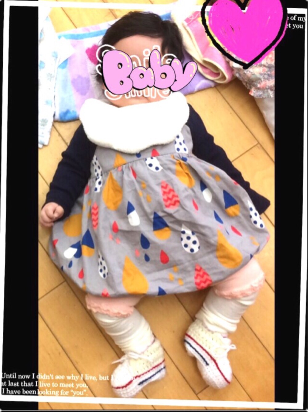 「ベビー、女の子、Bijoux&Bee、birthday、converse、ベビーシューズ」｜「Birthdayのアイテム（ワンピース、その他）」を使った、remuさん（キッズ・60cm）の冬コーディネートの1枚目の写真