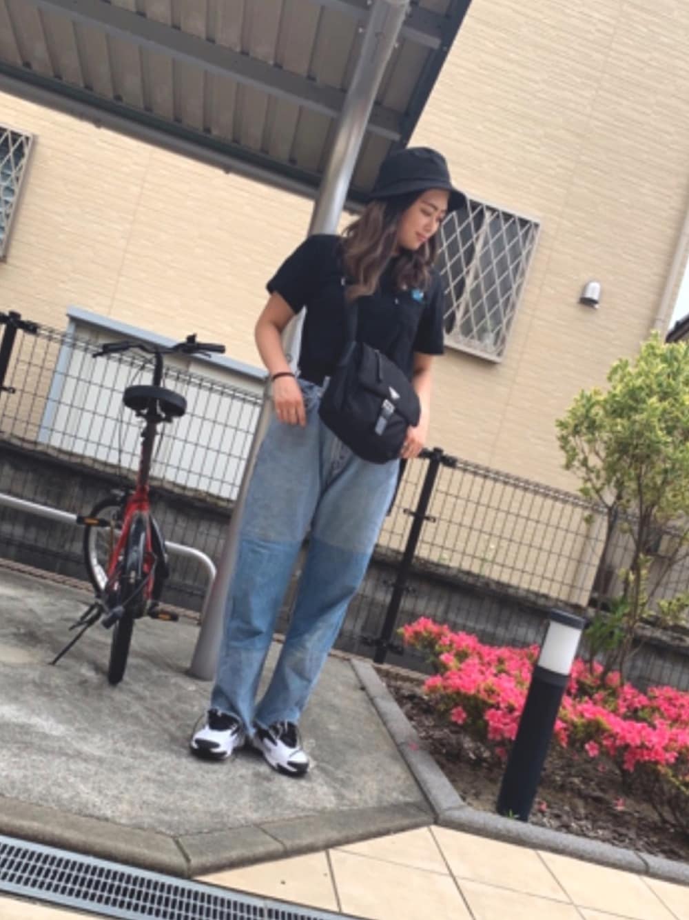 「NIKE、休日スタイル、カジュアルコーデ、スケータースタイル、シンプル、ゆるコーデ、ootd、おしゃれさんと繋がりたい、デニム、ドラフトナイキ」｜「RIPNDIPのRIPNDIP/リッピンディップ/LORD NERMAL TEE（Tシャツ/カットソー、ブラック系）」を使った、𝐑𝐈𝐈（rina tokiai）さん（レディース・163cm）の夏コーディネートの1枚目の写真