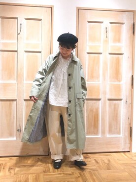 「レース」｜「アイテム（ステンカラーコート）」を使った、mizukiさん（レディース・155cm）の冬コーディネート