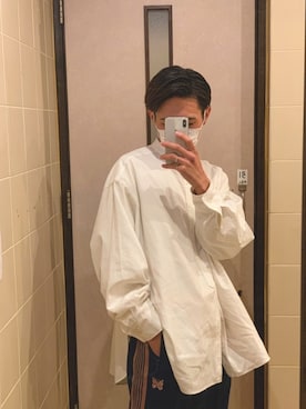 「mii_3168さんのインスタのユーザーネーム（シャツ/ブラウス、ホワイト系）」を使った、ゆさん（メンズ・172cm）の冬コーディネート