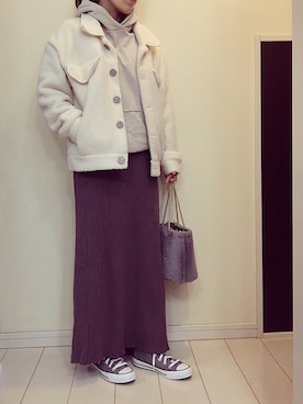 「GRL（グレイル）のリブニットロングスカート（スカート）」を使った、kiyoさん（レディース・146cm）の秋コーディネート