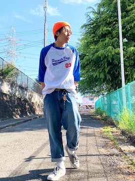 「PEANUTSBOYS from EMPTY KRAFTのアイテム（Tシャツ/カットソー、ブルー系）」を使った、kenta/emptykraftさん（メンズ・168cm）の春コーディネート