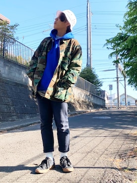 「古着のアイテム（シャツ/ブラウス、グリーン系）」を使った、kenta/emptykraftさん（メンズ・168cm）の春コーディネート