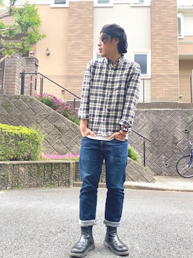 「ロールアップ」｜「アイテム（キャスケット）」を使った、kenta/emptykraftさん（メンズ・168cm）の春コーディネート