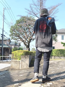「EMPTYKRAFTのアイテム（Tシャツ/カットソー、グレー系）」を使った、kenta/emptykraftさん（メンズ・168cm）の春コーディネート