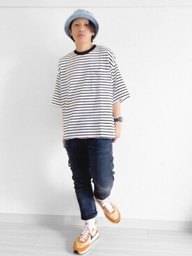 「MUJI Labo（ムジラボ）のアイテム（Tシャツ/カットソー、ホワイト系）」を使った、kenta/emptykraftさん（メンズ・168cm）の夏コーディネート