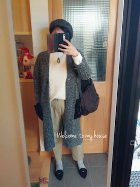 「rps（アールピーエス）のウールベレー帽（ハンチング/ベレー帽、グレー系）」を使った、canさん（レディース・167cm）の冬コーディネート