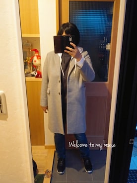 「GU（ジーユー）のアイテム（トップス、ホワイト系）」を使った、canさん（レディース・167cm）の冬コーディネート