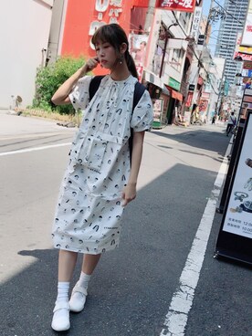 「TYAKASHAのアイテム（ワンピース、ホワイト系）」を使った、fiona🍮さん（レディース・168cm）の冬コーディネート