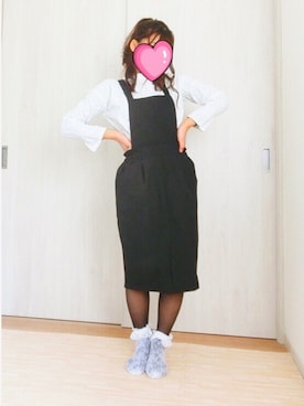 「エプロンワンピース」｜「アイテム（オールインワン・サロペット）」を使った、Amamaさん（レディース・154cm）の春コーディネート