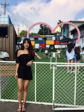 「H&M（エイチ・アンド・エム）のアイテム（つなぎ/オールインワン）」を使った、陳振馨さん（レディース・160cm）の夏コーディネート