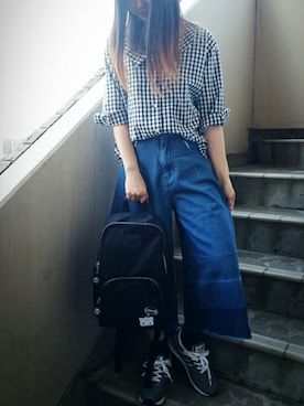 「ギンガムチェックシャツ」｜WORLD WIDE LOVE!さん（レディース・157cm）の春コーディネート