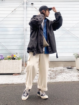 「アイテム（かごバッグ）」を使った、YouTuber美容師テラヤマジック相互さん（メンズ・172cm）の春コーディネート