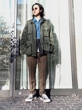 「TrAnsference - T/f （トランスファレンス）のアイテム（ジャケット/アウター）」を使った、YouTuber美容師テラヤマジック相互さん（メンズ・172cm）の春コーディネート
