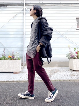 「TrAnsference - T/f （トランスファレンス）のアイテム」を使った、YouTuber美容師テラヤマジック相互さん（メンズ・172cm）の春コーディネート
