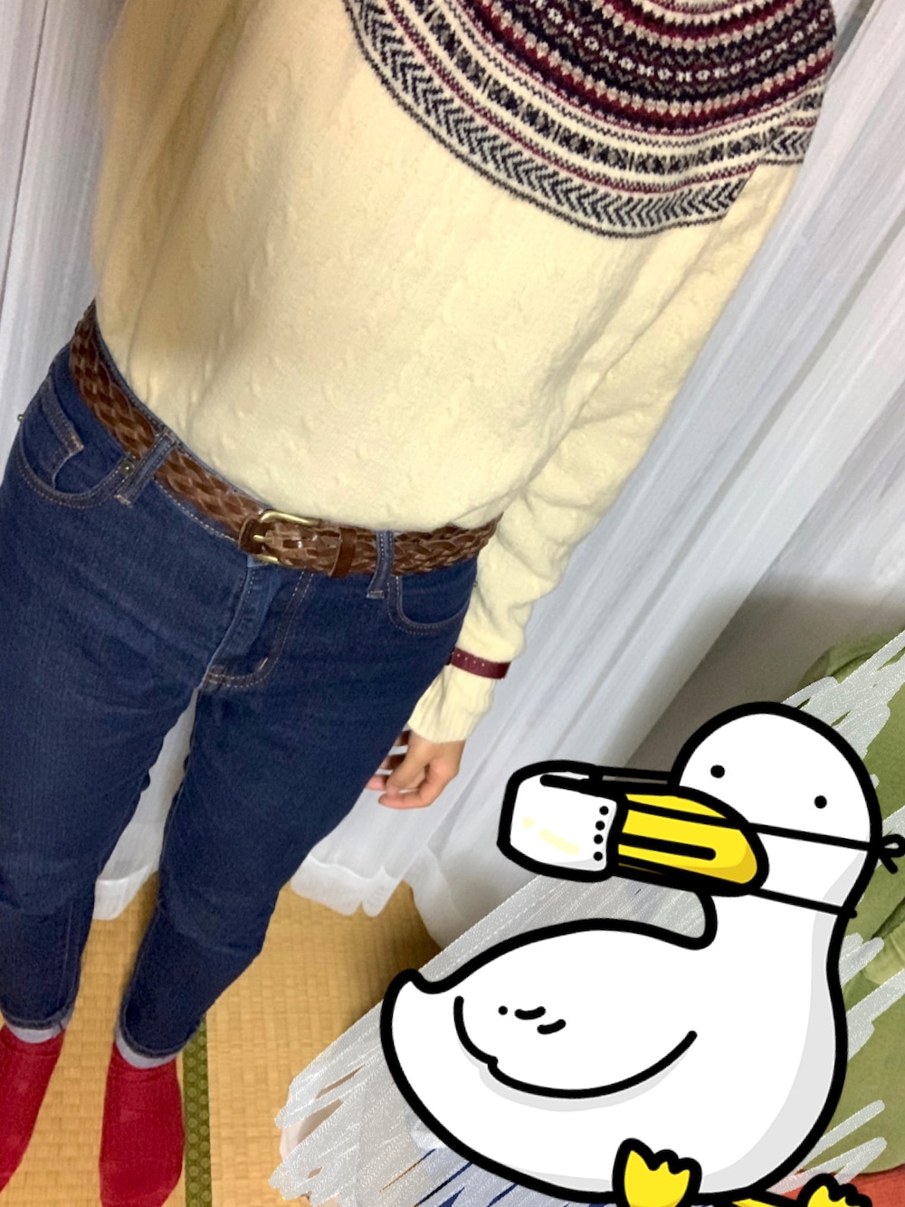 「KOBE LETTUCEのストレッチスリムストレートデニムパンツ＊レディース/ボトムス[M2296]神戸レタス（デニムパンツ、ブルー系）」を使った、縁さん（レディース・156cm）の秋コーディネートの1枚目の写真