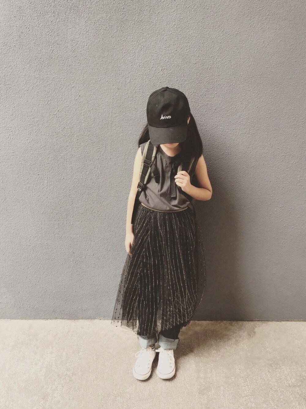 「AVIREX、devirock、Levi's、converse、ootd、夏、街头搭配、casual」｜「Levi'sのリーバイス(R)キッズ 511(TM) スリムフィットジーンズ ダークインディゴブルー (身長130 150cm)（デニムパンツ、ブルー系）」を使った、mizichen♡̆̈さん（キッズ・125cm）の夏コーディネートの1枚目の写真