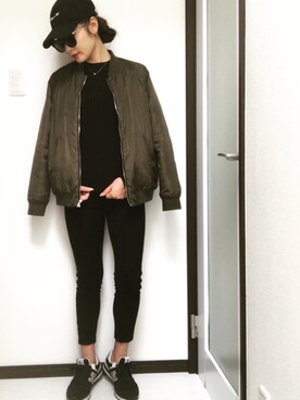 「FOREVER 21」｜「アイテム（MA-1）」を使った、KAORIIIIIIIIさん（レディース・156cm）の冬コーディネート
