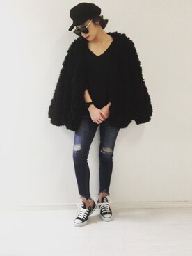 「ファーコート」｜「アイテム（アナログ腕時計）」を使った、KAORIIIIIIIIさん（レディース・156cm）の冬コーディネート