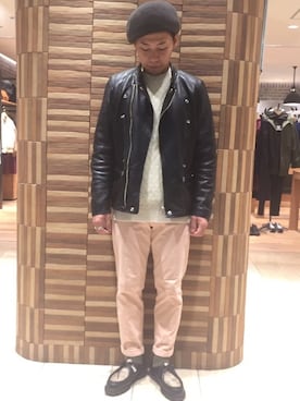 「パラブーツ」｜「アイテム（ハンチング/ベレー帽）」を使った、funatoさん（メンズ・166cm）の秋コーディネート
