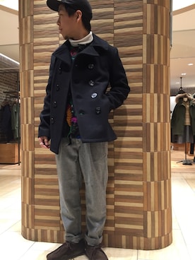 「BEAVER名古屋」｜「アイテム（ピーコート）」を使った、funatoさん（メンズ・166cm）の冬コーディネート